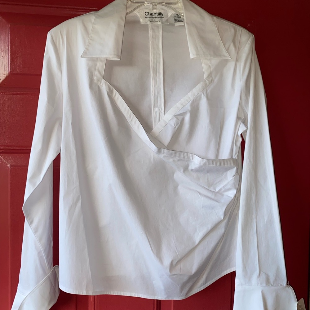 White Wrap-Front Long Sleeve Shirt